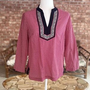 Talbots Top Red Embroidered Cotton 3/4 Sleeves Pilja Dot MP Nautical Work Lunch